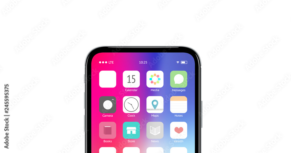 Wall mural blank white app button on phone screen mockup, 3d rendering. empty application logo mock up. clear b