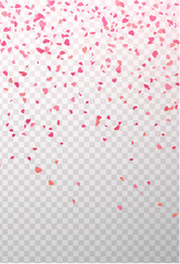 Red and pink paper confetti in shape of hearts on transparent background for St. Valentine's Day. - 245595526