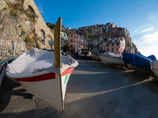 Fototapeta na wymiar Boat in Manarola, Cinqueterre Italy
