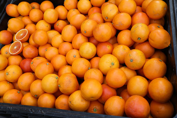 typical Sicilian red oranges at the fruit and vegetable market