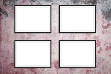 four picture frames on vintage wall  - mock-up 