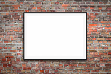 blank picture frame / white canvas on vintage brick wall background  -