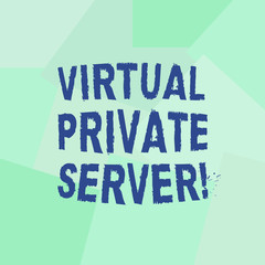 Text sign showing Virtual Private Server. Conceptual photo sold as a service by an Internet hosting service Uneven Geometrical Color Shapes in Flat Random Abstract Pattern photo