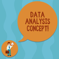 Conceptual hand writing showing Data Analysis Process. Business photo showcasing the procedures or techniques in analyzing the data Man Carrying Briefcase Holding Megaphone Speech Bubble