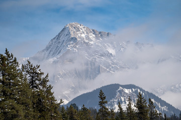 View of Cascade Mountain in Banff National Park on a winter day