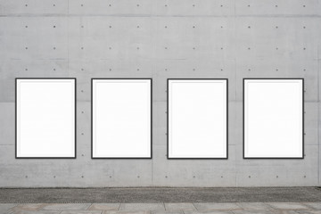 row of framed poster / blank billboards near sidewalk mock up for advertising 