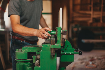 Detail of a Woodworking Machine. Piece of equipment in a Workshop. Manufacturing Wood