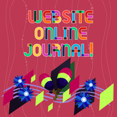 Handwriting text writing Website Online Journal. Concept meaning periodical publication published in electronic format Colorful Instrument Maracas Handmade Flowers and Curved Musical Staff