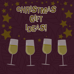 Conceptual hand writing showing Christmas Gift Ideas. Business photo text Suggestion for best presents to give in Christmas day Filled Cocktail Wine with Scattered Stars Confetti Stemware