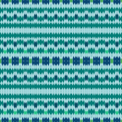 Seamless striped pattern from green and blue geometrical abstract ornaments on a light background. Vector illustration. Suitable for fabric, wallpaper and wrapping paper