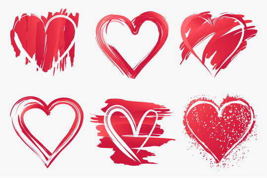 Set of brush painted heart vector image