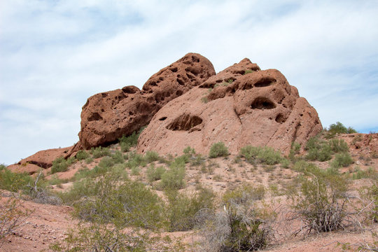 Huge boulders at Papago Park hiking trail in Phoenix Arizona