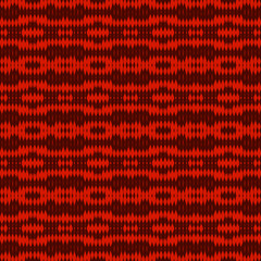 Seamless striped pattern from red geometrical abstract ornaments on a dark background. Vector illustration. Suitable for fabric, wallpaper and wrapping paper