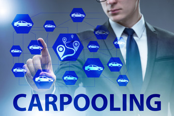 Businessman in carpooling and carsharing concept