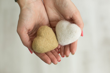 two hearts. heart of wool. toy heart. two hearts