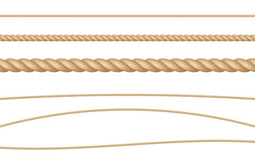 Rope String Natural Realistic Vector Illustration Set - obrazy, fototapety, plakaty