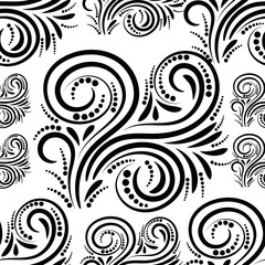 Abstract linear curly seamless pattern. Swirl background. Damask. Infinity wrapping paper. Vector illustration. 