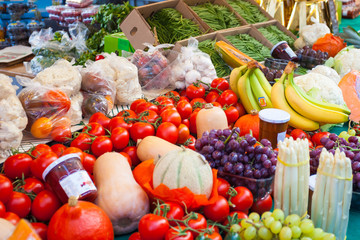 Fresh bio vegetables on farmer market in Paris, France. Typical European local farmer market