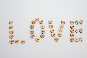 The composition of hearts and red ribbon