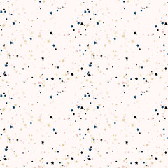 Fototapeta premium Abstract seamless pattern with colorful chaotic small circles and stars on beige. Infinity geometric pattern. Vector illustration. 