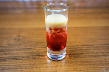 Brain tumor cocktail in shot glass
