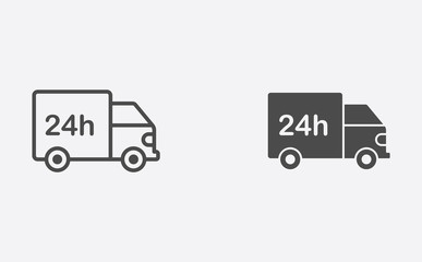 Delivery truck filled and outline vector icon sign symbol