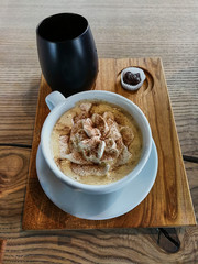 A cup of coffee with chocolate