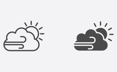 Windy filled and outline vector icon sign symbol