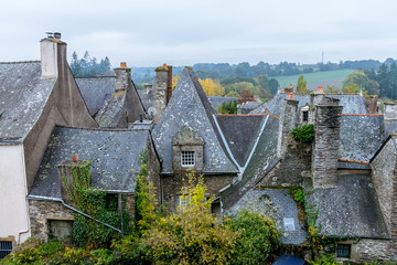 Fototapeta na wymiar Slate roofs in Rochefort-en-Terre. French Brittany