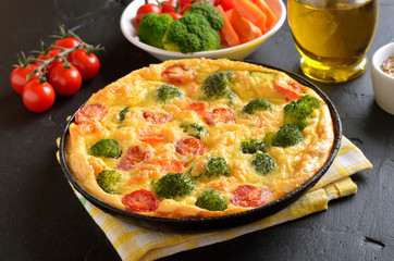 Omelet with herbs, broccoli and fresh tomatoes