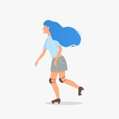 Woman on roller skate vector illustration.