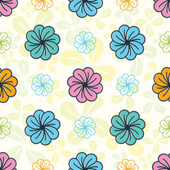 Seamless pattern with colorful flowers - Vector