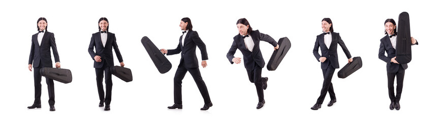 Man with violin case isolated on white © Elnur