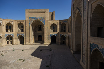 Fototapeta na wymiar Courtyard of Abdullah-khan madrasah in Kosh-Madrasah complex. Bukhara, Uzbekistan. Asia. Great Silk Road.