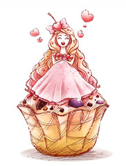 Girl with dessert cupcake