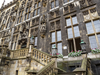 Aachen Town Hall facade partial view, at Aachen, North Rhine-Westphalia, Germany