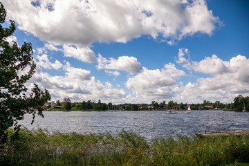 TRAKAI, LITHUANIA: Uzutrakis manor on the board of Galves lake near Trakai town