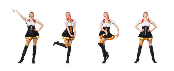 Woman in bavarian costume isolated on white