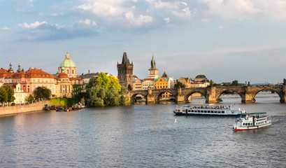 Fototapeta na wymiar Prague, View of the River Vltava with the Charles Bridge