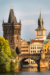 Prague, The Charles Bridge with the Old Town Tower - obrazy, fototapety, plakaty