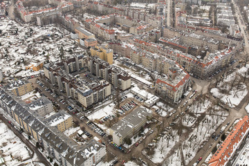 aerial view of the winter wroclaw city