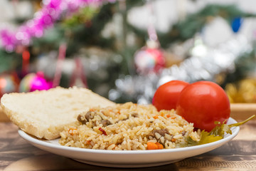 pilaf on a plate for christmas