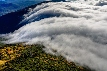 The Collsacabra Mountains (A sunny day with mist in the valleys) Catalonia, Spain.
