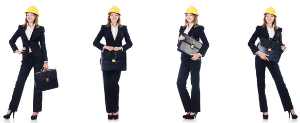 Female architect with bag isolated in white