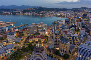 Wellington city at Twilight. high angle view