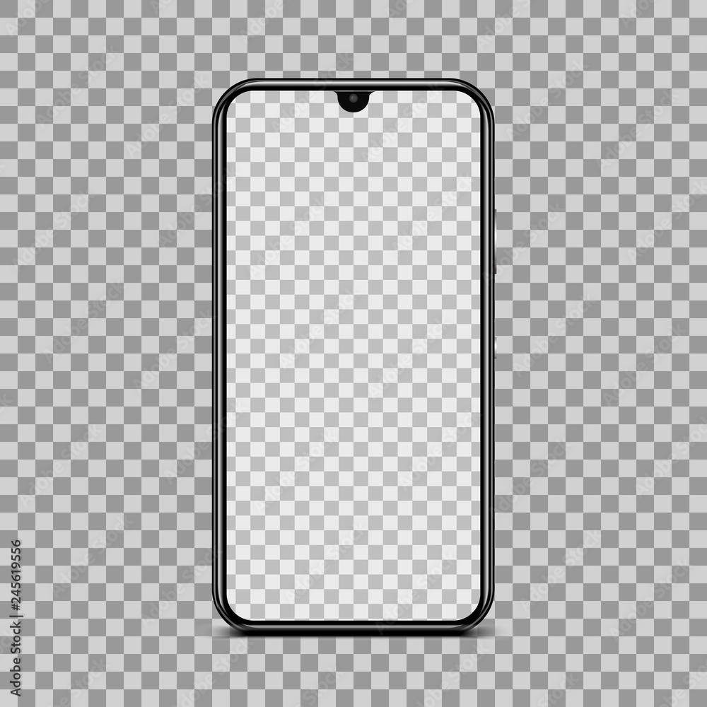 Poster black smartphone with empty touch screen, new model - stock vector