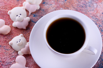 Delicious, appetizing, pikatny dessert. Marshmallows in the form of bears with a heart. Heart bears.