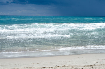 Background on a dark sky blue sea on a cloudy day
