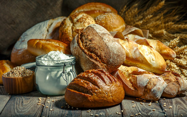 Fresh fragrant bread on the table. Food concept