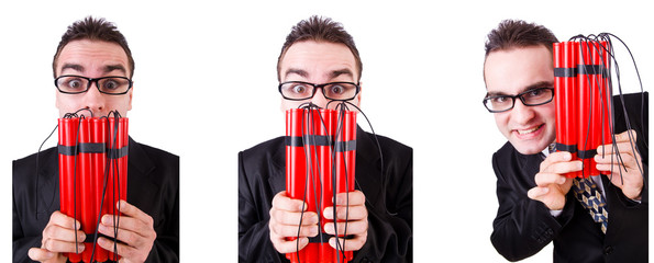 Man with dynamite isolated on white 